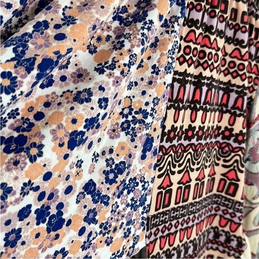 Free People Patchwork Asymmetrical Maxi Dress - Cream, Pink, Orange, Green, Blue - Picture 9 of 16